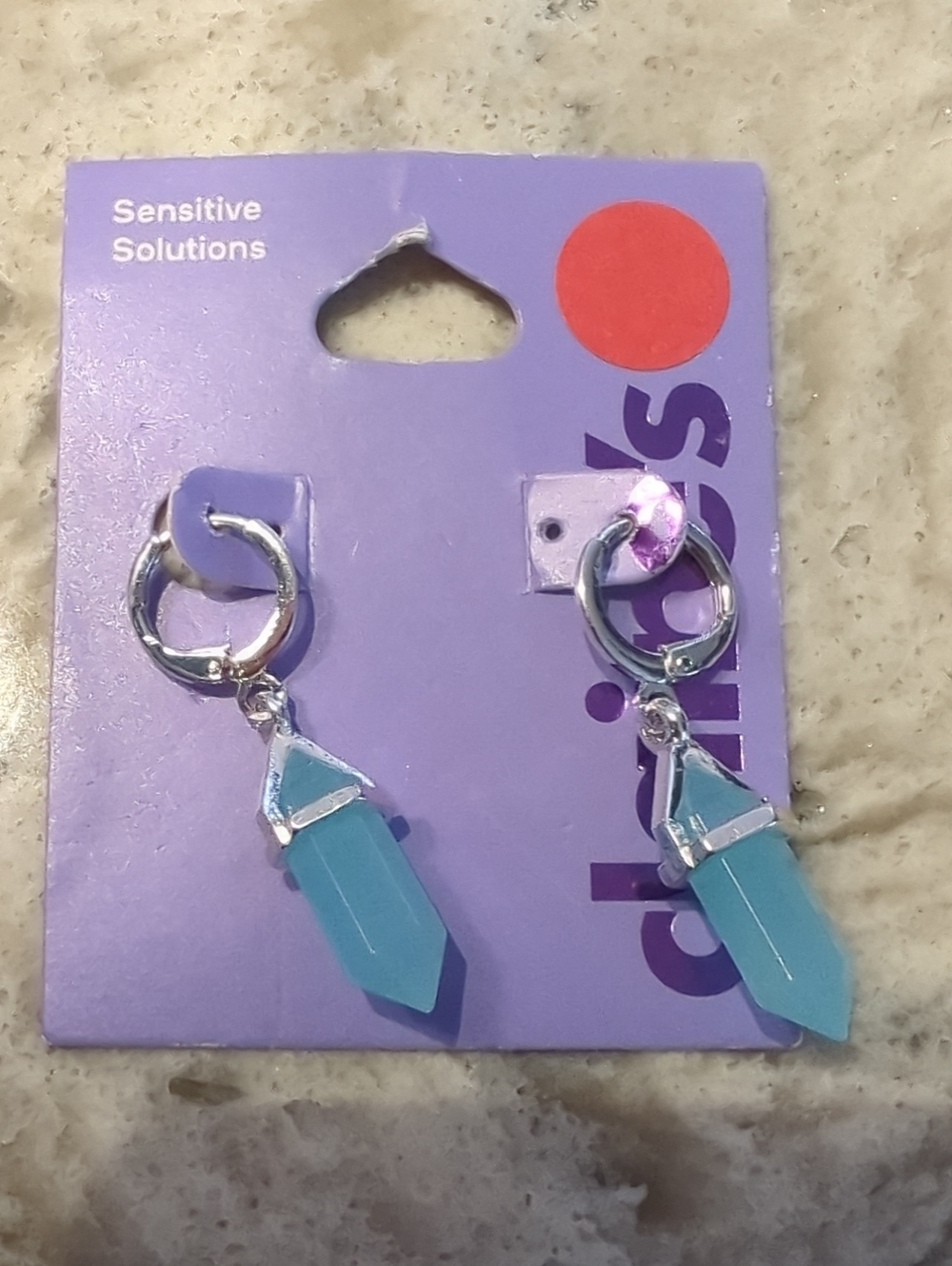 Silver Hoop Earrings with Blue Crystal Point Drops